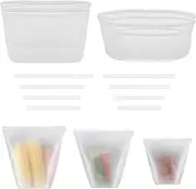 8Pcs Silicone Food Storage Bag Reusable Freezer Food Bag with 8 Sealing Clip Safe Food Sealing Container Leaf-Proof Sandwich Meal Prep Container Stand Up Food Bag BPA Free for Fridge