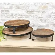 Weathered Wood Metal Round Risers Trivet Set/3 Primitive 8",10",12"W x3.25"H CWI