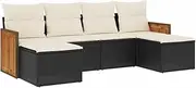vidaXL Garden Patio Seating Set - 6 Piece Modular Lounge - Black Poly Rattan & Cream Cushions - Outdoor Sofa Set