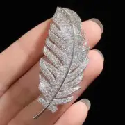 2.4Ct Lab Created Diamond Round Feather Brooch Pin Pendant 14K White Gold Plated