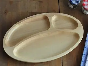 鄉村雜貨小市集＊zakka 北歐風手工白楊木製橢圓餐盤 分格木盤（特價）