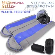 Double Outdoor Camping Sleeping Bag Hiking Thermal Winter 220 x 75 cm Blue OZ