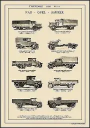 NAG OPEL SAURER SCHNELLLASTWAGEN LIEFERWAGEN Platte Typentafel A3 1930 14