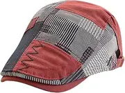 [BUDUBIBI] Newsboy Cap for Men and Women, Cotton Buckle Adjustable Beret Hat Ivy Gastby Cabbie Driving Hunting Flat Cap, Red, One Size