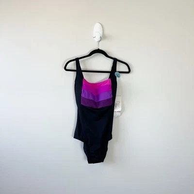 Gabor One Piece Swimsuit Size 10 D Cup Black with Multicolor Front Panel NWT’s