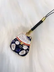 Japan Lucky Cat Blue Phone Charm Waving Fortune Cat Money Rich Charm Pendant New