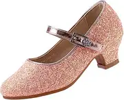 [EIGHT KM] Girls' High Heel Dress Shoes Mary Jane Wedding Pumps Princess Shoes EKM7015 Sparkle Glitter Pink Cinderella Size EU 36, Cinderella Pink