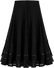 [TiaoBug] Girl's Ballroom Dancing Long Swing Tiered Skirt Latin Salsa Rumba Flamenco Dance Skirts for Practice