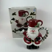 Fritz and Floyd Snack Therapy Santa Teapot & 1 Cup Cocoa Coffee For 1 Ceramic