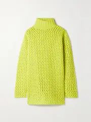 [The Elder Statesman] The Elder Statesman - Open-knit Cashmere Turtleneck Sweater - Chartreuse - x small x small Yellow