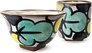 J-Kitchens Workshop Sho~ Stained Color Square High Stand Rice Bowl + Cup Set, Blue, Hasami Yaki, Made in Japan