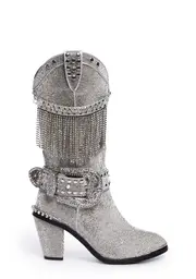 [Club Exx] Fringe Sheriff Shine Cowboy Boots - Silver