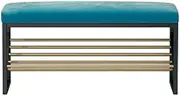 Modern Velvet Cushion Household Shoe Organizer Stable Shoe Storage Bench Shoe Rack for Hallway Living Room Bedroom Entryway-Blue 80x30x40cm(31x12x16inch)