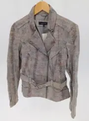 Next Grey Snake Print Detail Leather Jacket With Belt Women’s UK Size 14 New