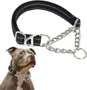 Black Martingale Collar for Dogs, Medium Reflective Nylon Dog Chain Collar Adjustable Heavy Duty Dog Collar for Small Medium Large Dogs