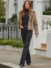 Sosandar Brown Leopard Print Faux Fur Cropped Coat (AT6401) | $254
