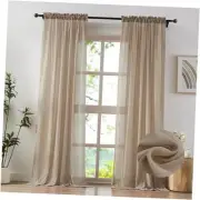 Tan Beige Sheer Curtains 63 Inch Length for Living Room, Bedroom Soft Light