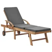 Patio Sun Lounger Wooden Frame With Wheels Cushion Sunbed Garden Chaise Lounge