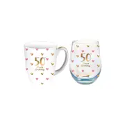 LMD Glass 50th Sweet Heart Mug & Stemless Set Drinkware/Glassware 400ml/520ml