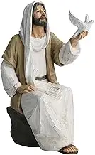 ShineOnAngel Jesus Christ Statue with Dove, Hand Painted Religious Figurine, 7 Inch Jesus on Rock Resin Statue for Modern Christian Home Decor