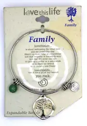 LOVE THIS LIFE "Family" CHARM BRACELET Tree Silver Tone Bangle