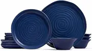 Dinnerware Set by Kook, Serves 4, 12 Piece Set, Kitchen Plates and Bowls Set - Elegant Ceramic Dish Set - Ideal Dinnerware Set for Family Meals