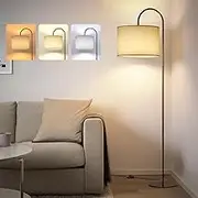 Lithomy Arc Lamp Floor Lamp, Round Dimmable LED Living Room Lamp 12 W with 3 Colour Temperatures, LED Reading Floor Lamp with Linen Lampshade and Foot Switch, Suitable for Bedroom, Reading, Office,