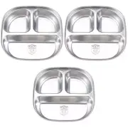 3 Pieces Stainless Steel Dinner Plate Toddler Eating Compartment Lunch Food