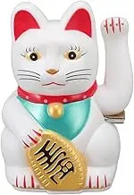 Battery Powered Lucky Cat - Waving Japanese and Chinese Feng Shui Wealth Welcoming Cat (0255C)