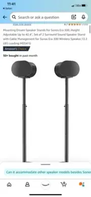 Sonos Speaker Stands 2-Pack - Black height adjustable up to 42.4''