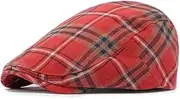[Generic] Newsboy Flat Cap Tartan Check Plaid Outdoors Beret Hat Red