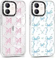 [Foonary] Pack of 2 Transparent Mobile Phone Case for iPhone 12/iPhone 12 Pro 6.1 Inches, Case with Aesthetic Pattern Motif Design Girls Women Case, Silicone Protective Cover for iPhone 12/12 Pro, Bow