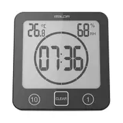 Black 1/10 Minute Countdown Waterproof Bathroom Wall Clock Thermometer Hygrometer Suction Cup Kitchen Timer