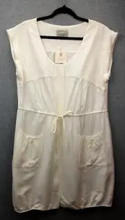 Veronika Maine Size 14 Creamy White Drawstring Waist Linen Blend Dress