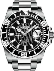 [LOREO] Mens GMT Silver Stainless Steel Sapphire Glass Blue Rotating bezel Blue dial Automatic Watches