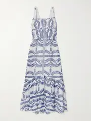 [Charo Ruiz] Charo Ruiz - Nissy Smocked Scalloped Broderie Anglaise Cotton-blend Midi Dress - White - x small x small White