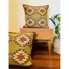 Cushion Cover 18" Vintage Aztec Throw Wool Jute Pillow Cover Yellow & Red Case