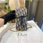 正品現貨 DIOR 迪奧 SADDLE 馬鞍包 豎版刺繡經典老花滿印 手機包 鏈條包 單肩包 斜挎包 男女同款