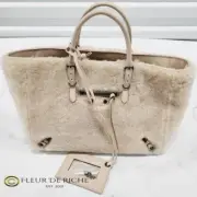 $2250 Balenciaga Papier Merino Lamb Wool Tapioca Beige Satchel Bag 410238