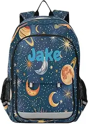 [RPLIFE] Personalized Customized Colorful Stars Moons Planets Blue Kids Back Packs Girls Backpack with Chest Strap Kids Backpack for School, Colorful Stars Moons Planets Blue
