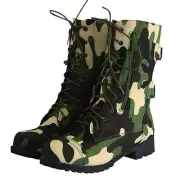 Women's Winter Flats Lining Ankle Lace Up Camouflage Military Combat Combat Boot