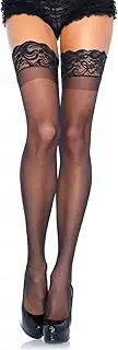 [Leg Avenue] Women's Sheer Spandex Thigh Highs with Stay-Up Silicone Lace Top