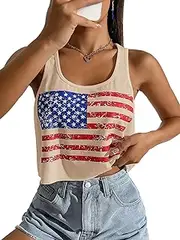 [SODSHY] Women's Plus Size Tops USA Shirt Memorial Day Red White and Blue Patriotic Shirts American Flag Graphic Tank Tops, S3-apricot-2, 3X-Large