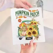 SWEDISH DISH CLOTHS | Autumn Fall Pumpkin Patch Green Truck