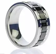 Black Ribbed Center Stripe Spinner Worry Men's Ring Stainless Steel Size 11 T81
