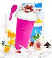 Slushy Maker Squeeze Cup, DIY Magic Portable Smoothie Maker for Juices, Milk and Ice Cream - Double Layers Silica With Lid & Straw for Kids, Friends, Family (Pink)
