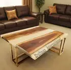 White Epoxy Dining Table, Center table, Live Edge, Walnut Wood furniture table