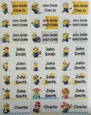 Minions Personalised Name Label Stickers - 96 + Folder (30*13mm) Dishwasher