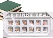 First Year Photo Moments | 12 Months Baby Keepsake Frame Growth Record Photo Frame | 42cx21.5x2.8 cm Baby Growth Moments Photo Frame Birthday Memories