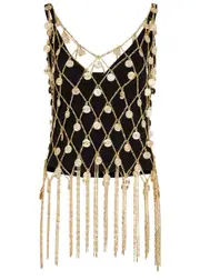 Rabanne Fringe-trimmed Embellished Chain Vest - Gold - 12 12